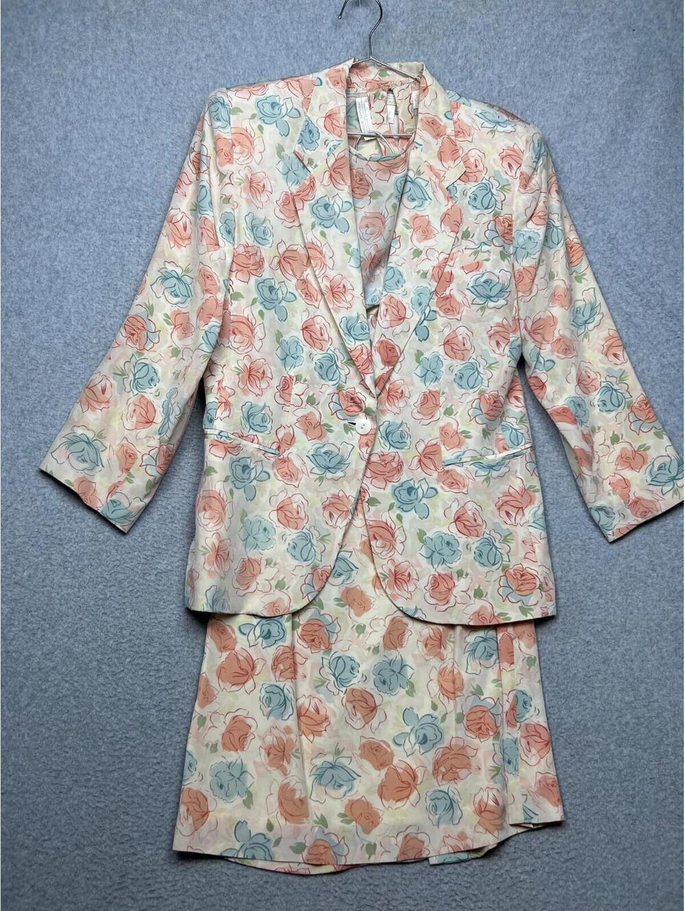 Geoffrey Alexander Private Agenda 3 Piece Silk Floral Blazer Skirt Outfit 10